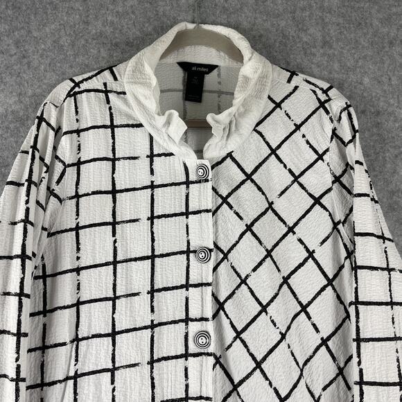 Ali Miles Tunic Top Womens 1X Windowpane Wired Collar Relaxed Artsy Lagenlook - Picture 2 of 14